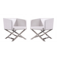 Manhattan Comfort 2-AC050-WH Hollywood White and Polished Chrome Faux Leather Lounge Accent Chair (Set of 2)